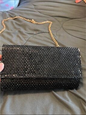 T.J.Maxx Black Crystal Crossbody Clutch with Gold Chain
